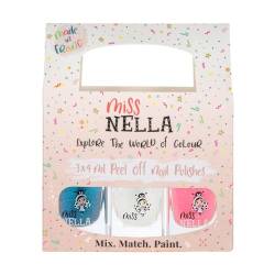 MIss Nella PARTY COLLECTION 3- Nagellackpack mit 3 Abziehbare, geruchsneutrale, wasserbasierte und sichere für Kinder- blau clear & coral von MISS NELLA