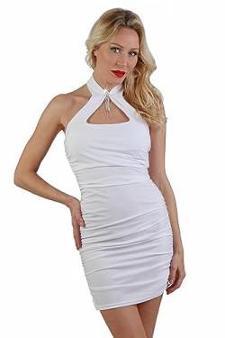 MISS NOIR 20836 Damen Wetlook Minikleid Sexy Figurbetontes Neckholder Rückenfreies Kleid Clubwear Partykleid, Weiß (20836-WH), XL von MISS NOIR