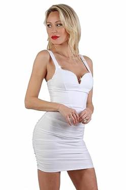 MISS NOIR 20840 Damen Minikleid im Wetlook Gerafftes Kleid mit Strasssteinen Lederlook Clubwear Partykleid, Weiß (20840-WH), L von MISS NOIR