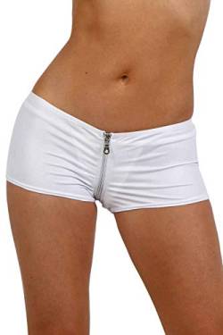 MISS NOIR Damen Kurze Hose Hotpants Sexy Mini-Shorts mit niedriger Taille und Reißverschluss vorne Clubwear (Weiß (White H05), XXL/3XL) von MISS NOIR