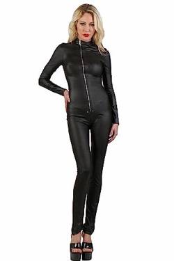 MISS NOIR Damen Overall im Wetlook S-3XL Sexy Jumpsuit Catsuit mit Reißverschlüsse Party Clubwear, Schwarz (20750-BK), M von MISS NOIR