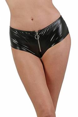 MISS NOIR Damen Wetlook Kurze Hose Hotpants Sexy Mini-Shorts mit niedriger Taille Frontreißverschluss Clubwear Party, Schwarz (20853-BK), XXL-3XL von MISS NOIR