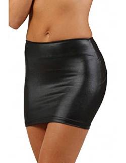 MISS NOIR Damen Wetlook Sexy Mini Rock (S-3XL) Lederoptik PVC Kurze Party Clubwear (Schwarz (9388-BK), L) von MISS NOIR