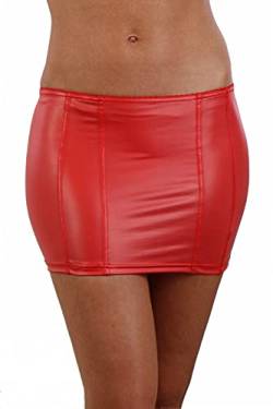 MISS NOIR Damen Wetlook Sexy Minirock (S-3XL) Kurze Party Rock Clubwear Röcke, Rot (9482-RD), XXL von MISS NOIR