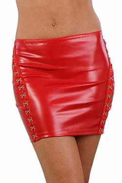 MISS NOIR Wetlook Sexy Minirock (S-3XL) Lederlook PVC Damen Kurze Rock mit Reißverschluss Party Cl (Rot (20027-RD), M) von MISS NOIR