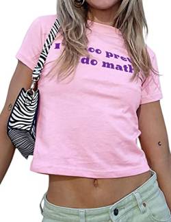 MISSACTIVER Damen Dump Him Brief Druck Crop T-Shirt Streetwear O-Neck Kurzarm Crop Tops 2000er Jahre Ästhetik, Do Math-pink, Mittel von MISSACTIVER