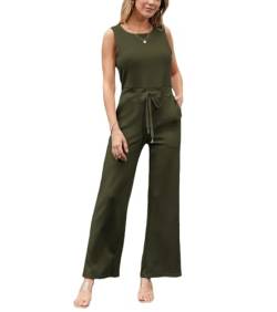 MISSFASHION Air Essentials Jumpsuit für Damen, ärmellos, lange Hose, Strampler, lässig, weites Bein, Tank-Overalls, Army Grün, Large von MISSFASHION