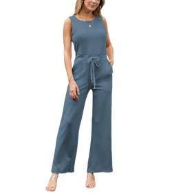 MISSFASHION Air Essentials Jumpsuit für Damen, ärmellos, lange Hose, Strampler, lässig, weites Bein, Tank-Overalls, Bluegrey, Small von MISSFASHION