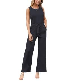 MISSFASHION Air Essentials Jumpsuit für Damen, ärmellos, lange Hose, Strampler, lässig, weites Bein, Tank-Overalls, Dunkelgrau, X-Klein von MISSFASHION