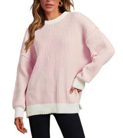 MISSFASHION Beyond Chenille Pullover für Frauen Herbst Casual Langarm Rundhals Pullover Rippstrick Bluse Tops, Pink, Mittel von MISSFASHION