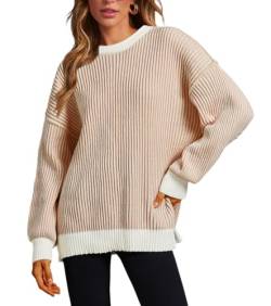 MISSFASHION Beyond Chenille Pullover für Frauen Herbst Casual Langarm Rundhals Pullover Rippstrick Bluse Tops, Toasty, Groß von MISSFASHION