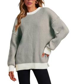 MISSFASHION Beyond Chenille Pullover für Frauen Herbst Casual Langarm Rundhals Pullover Rippstrick Bluse Tops, hellgrün, Mittel von MISSFASHION