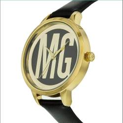 MISSGUIDED Damen Armbanduhr mit 'MG'-Zifferblatt in Gold mit schwarzem Armband von MISSGUIDED