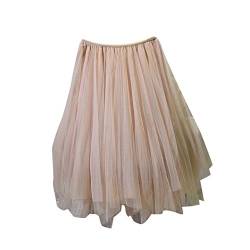 Damen Tüllrock Knielang Layer Tüll Tutu Rock Unterrock Asymmetrischer Rock Beige von MISSMAO