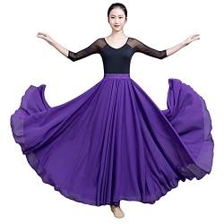 Große Schaukel Damen Maxirock Tanzrock Chiffon Tanzkleider Ballsaal Tanzen Lange Rock Flamenco Kleid Walzer Tango Latein Kostüm Bauchtanz Öffnungs Swing Tanzen Röcke,Lila1,XS von MISSMAO