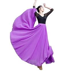 Große Schaukel Damen Maxirock Tanzrock Chiffon Tanzkleider Ballsaal Tanzen Lange Rock Flamenco Kleid Walzer Tango Latein Kostüm Bauchtanz Öffnungs Swing Tanzen Röcke,Lila2,XL von MISSMAO