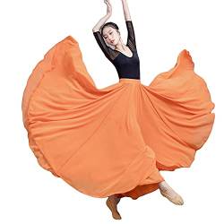 Große Schaukel Damen Maxirock Tanzrock Chiffon Tanzkleider Ballsaal Tanzen Lange Rock Flamenco Kleid Walzer Tango Latein Kostüm Bauchtanz Öffnungs Swing Tanzen Röcke,Orange,S von MISSMAO