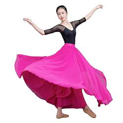 Große Schaukel Damen Maxirock Tanzrock Chiffon Tanzkleider Ballsaal Tanzen Lange Rock Flamenco Kleid Walzer Tango Latein Kostüm Bauchtanz Öffnungs Swing Tanzen Röcke,Rose,M von MISSMAO