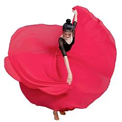Große Schaukel Damen Maxirock Tanzrock Chiffon Tanzkleider Ballsaal Tanzen Lange Rock Flamenco Kleid Walzer Tango Latein Kostüm Bauchtanz Öffnungs Swing Tanzen Röcke,Rot,XL von MISSMAO
