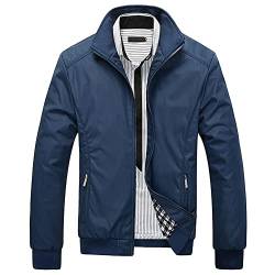 Herren Bomberjacke mit Reißverschluss Leichte Übergangsjacke mit Stehkragen Fliegerjacke Pilotenjacke College Jacke Baseball Sportjacke Freizeitjacke Blau L von MISSMAO