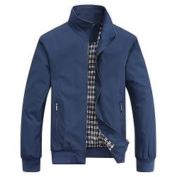 Herren Jacke Übergangsjacke Bikerjacke Freizeitjacke Leichte Dünne Bomberjacke Stehkragen Pilotenjacke Herbst Frühling Blouson mit Taschen Blau 4XL von MISSMAO