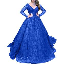 Hochzeitskleid Brautkleid Damen Glitzer Ballkleider A-Linie Brautmode Langarm Vintage Brautkleid Prinzessin Abendkleider Formellen Ballkleid Festkleider,Blau,4XL von MISSMAO