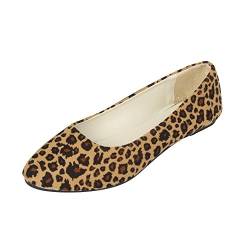 MISSMAO Damen Ballerinas Flats Geschlossene Klassisch Flache Schuhe Rutsch Loafers Schuhe Flache Leopard Slippers,Beige Leopard,EU 38 von MISSMAO
