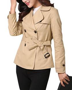 MISSMAO Damen Elegant Klassischer Doppel-Breasted Trenchcoat Kurzmantel Winter Jacke Elegante Mantel mit Gürtel Khaki M von MISSMAO