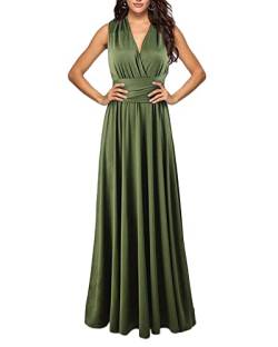 MISSMAO Damen Elegant Langes Abendkleid V-Ausschnitt Ballkleider Cocktailkleider Cabrio Wickelkleid Rückenfrei Neckholder Maxikleid Hochzeit Brautjungfernkleid Bodenlang Partykleid, Armeegrün, M von MISSMAO