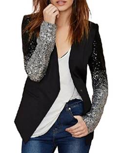 MISSMAO Damen Eleganter Lange Ärmel Blazer Jacke Business Punk Pailletten-Blazer Cardigan Jacke Schwarz S von MISSMAO