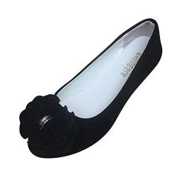 MISSMAO Damen Klassische Geschlossene Ballerinas Blockabsatz Moderne Komfort Flache Schuhe mit Blumen Schöne Mode Schuhe,Schwarz,EU 38 von MISSMAO