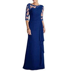 MISSMAO Damen Kleider Abendkleider Brautjungfernkleider Für Hochzeit Cocktailkleid Unregelmässiges Langes Spitzenkleid Festliches Maxikleid,Marine,S von MISSMAO