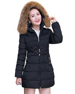 MISSMAO Damen Mantel Wintermantel Steppmantel Quilted Mäntel mit Kapuze Kunstpelz Jacke Parka Warm Gefütterte Winterjacke Schwarz XL von MISSMAO