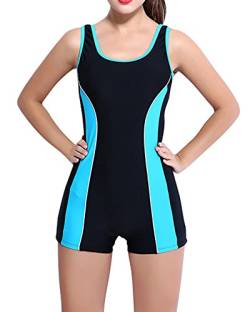 MISSMAO Damen Sportlicher Badeanzug mit Bein Boyleg Schwimmanzug Bademode mit Bein Hotpants EU 44 Schwarz Blau von MISSMAO