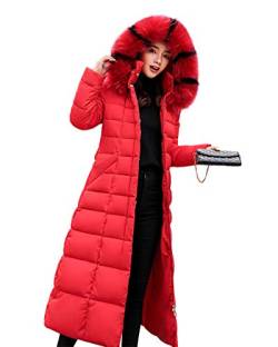 MISSMAO Damen Winterjacke Gefüttert Steppjacke Parka Mantel Outwear Slim Fit Übergangsjacke Lang Fellkapuze Outdoorjacke Freizeitjacke Warm Wintermantel,Rot,XS von MISSMAO