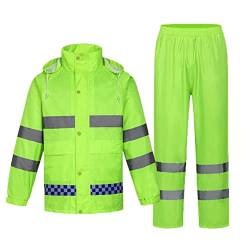 MISSMAO Erwachsenen Regenjacke Arbeit 2 Stücke Regenanzug Wasserdicht Atmungsaktiv Reflektierend Sicherheitsjacke und Regenhose Warnschutz Regenbekleidung Grün 4XL von MISSMAO