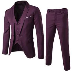 MISSMAO Herren Anzug Regular Fit Business Anzüge 3-Teilig Anzugjacke Anzughose Weste Dunkelrot S von MISSMAO