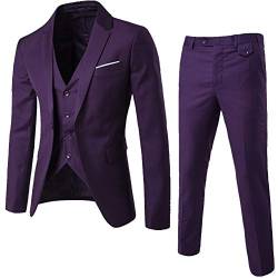 MISSMAO Herren Anzug Regular Fit Business Anzüge 3-Teilig Anzugjacke Anzughose Weste Lila 4XL von MISSMAO