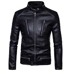 MISSMAO Herren Bikerjacke aus schwarzem Kunstleder Klassisch Gutaussehend Schwarz 4XL von MISSMAO