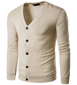 MISSMAO Herren Cardigan V-Ausschnitt Strickjacke Waffelstrick mit Stehkragen Knopf Beige S von MISSMAO