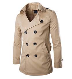 MISSMAO Herren Klassischer Mantel Jacken Slim Fit Wintermantel Trenchcoat Zweireihig Geknöpft Khaki M von MISSMAO