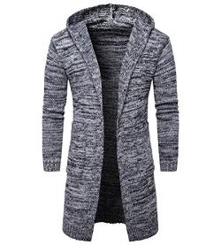 MISSMAO Herren Lange Strickjacke Open Jacke Lang Cardigan Knit Mantel Strick Jacke Hoodie Pullover Hoody Sweatshirt Sweatblazer Grau XS von MISSMAO