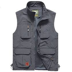 MISSMAO Jagdweste Herren Outdoor-Weste Softshell Weste Sport Weste Für Jagd Angeln Camping Hundesport Weste Fotografie Wandern Weste Fishing Gilet Dünn Ärmellos Jacke Grau L von MISSMAO