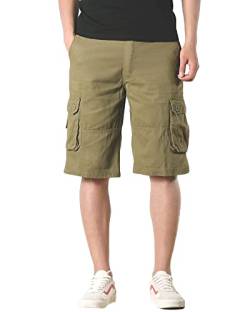 MISSMAO Kurze Hose Bermuda Cargoshorts für Männer Sommer Freizeithose mit 6 Taschen Sportshorts Outdoor Arbeitshose Armee gelb 32 von MISSMAO