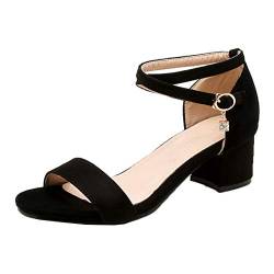 MISSUIT Damen Blockabsatz Sandaletten mit Riemchen Chunky Heels Sandalen 5cm Absatz Sommer Schuhe(Schwarz,44) von MISSUIT