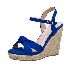 MISSUIT Damen Espadrilles Wedges High Heels Riemchen Sandaletten mit Keilabsatz Plateau Offene Zehen Sommer Schuhe(Blau,44) von MISSUIT