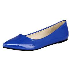 MISSUIT Damen Flache Pumps Lack Spitz Ballerinas Pointed Toe Schuhe Geschlossen(Blau,40) von MISSUIT