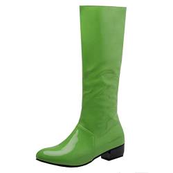 MISSUIT Damen Kniehoch Stiefel Flach Lack Kniehohe Stiefel mit Niedrigem Absatz Reißverschluss Bequem Schuhe(Grün,40) von MISSUIT