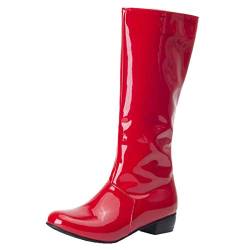 MISSUIT Damen Kniehoch Stiefel Flach Lack Kniehohe Stiefel mit Niedrigem Absatz Reißverschluss Bequem Schuhe(Rot,40) von MISSUIT