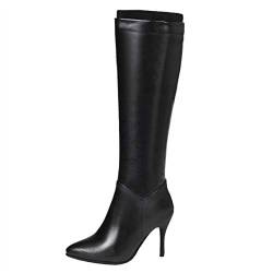 MISSUIT Damen Kniehohe Stiefel Stiletto High Heels Boots Spitz High Knee Stiefel Reißverschluss 8cm Absatz(Schwarz,38) von MISSUIT